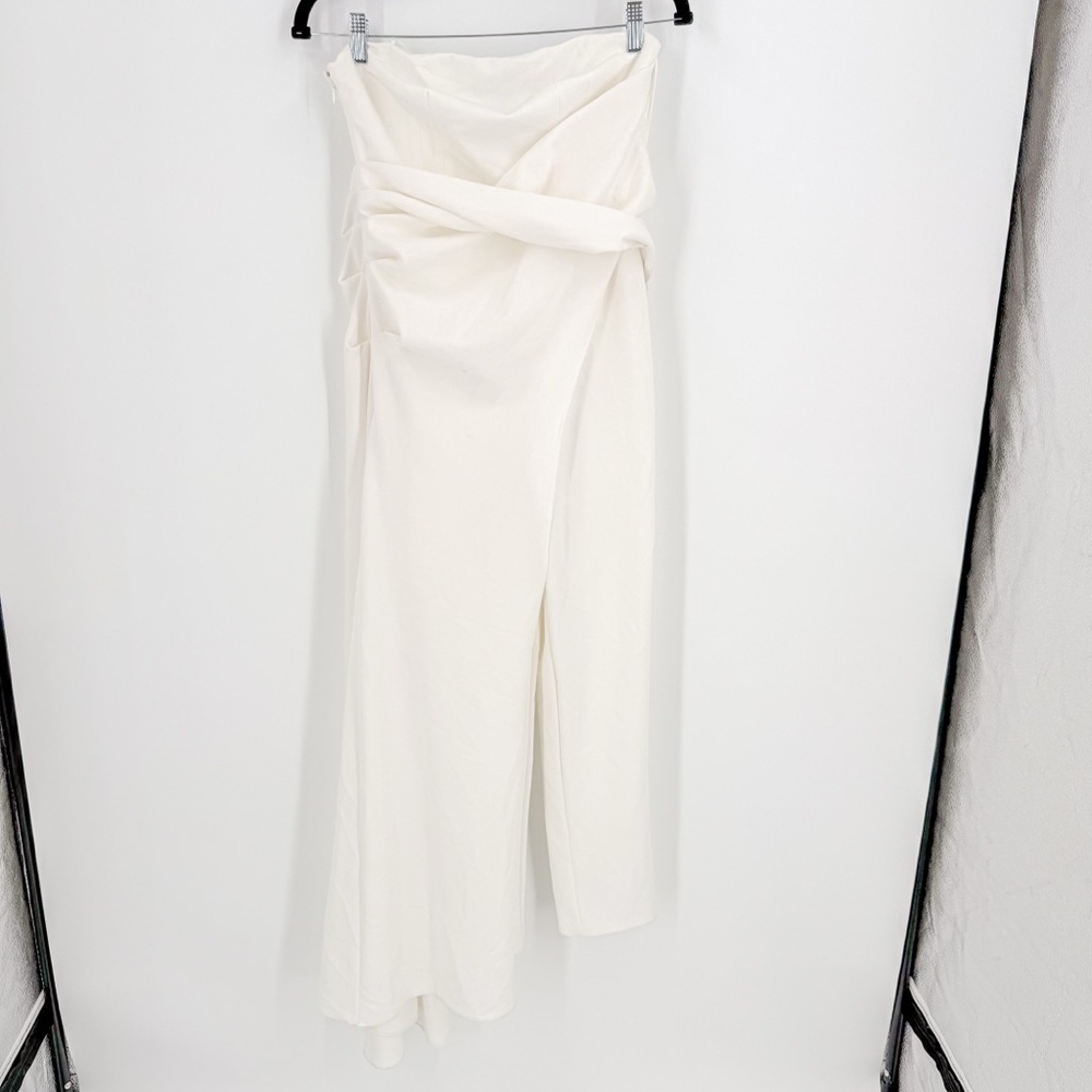 Adrianna Papell White Maxi Jumpsuit with Ruched Pencil Style